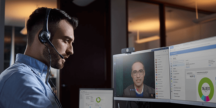 man using Microsoft Teams on desktop