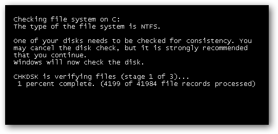 Disk check screen